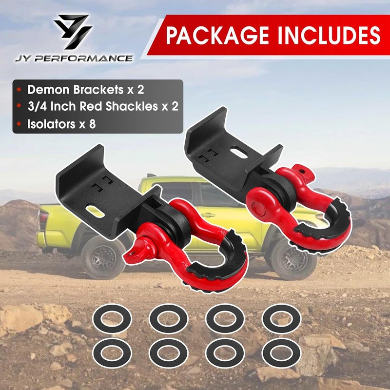 JY PERFORMANCE Front Demon Tow Hook Brackets with 3/4in Shackle D Rings Compatible with Fits for Toyota Tacoma 2009-2023 - Image 5